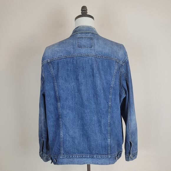 Levi's Trucker Jacket Mens XXL Blue Denim Red Tab Distressed Classic 723350009 - Picture 4 of 13